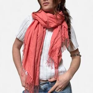 Coral pashmina scarf with fringe